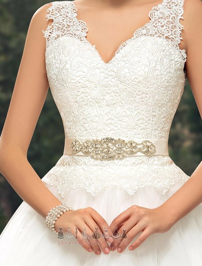 Draped Sleeveless Tulle Elegant Lace Overlay A-Line Wedding Dress