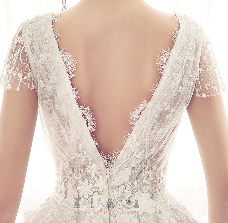 Draped Spring V-Neck Romantic Deep v-Neck Lace Wedding Dress