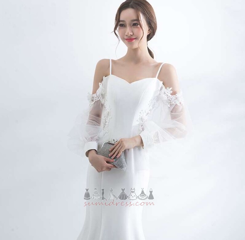 Draped Thin straps Tulle Spring Long Sleeves Outdoor Wedding Dress