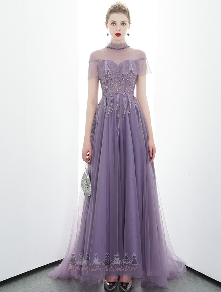 Draped Tulle Multi Layer Jewel Bodice Capped Sleeves Summer Evening Dress