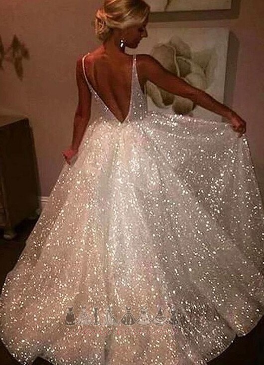 Draped V-Neck Ankle Length Starry Natural Waist A-Line Wedding Dress