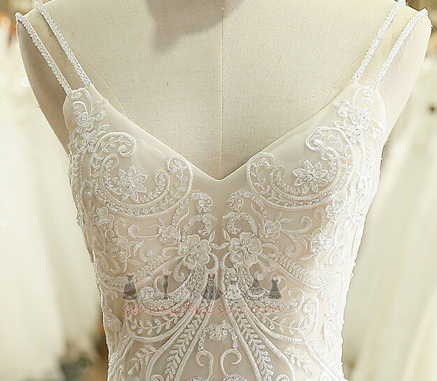 драпіровані Босоніжки природні Талія тюль прикрашений ліф лінія Весільна сукня