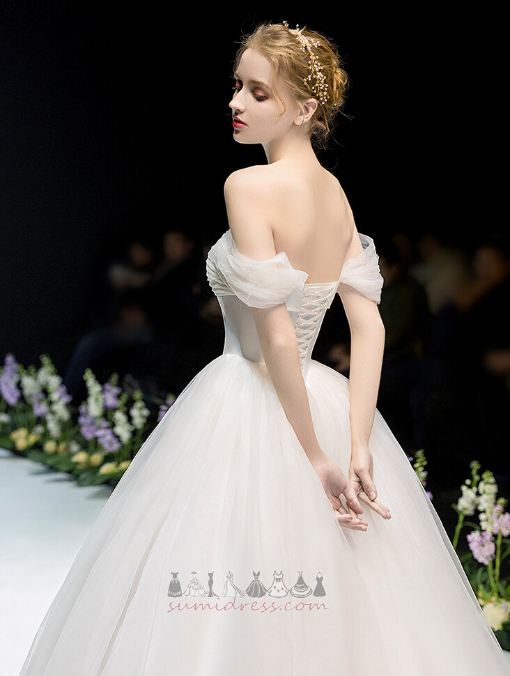драпіровані природні Талія тюль сад лінія блоковані рукава Весільна сукня