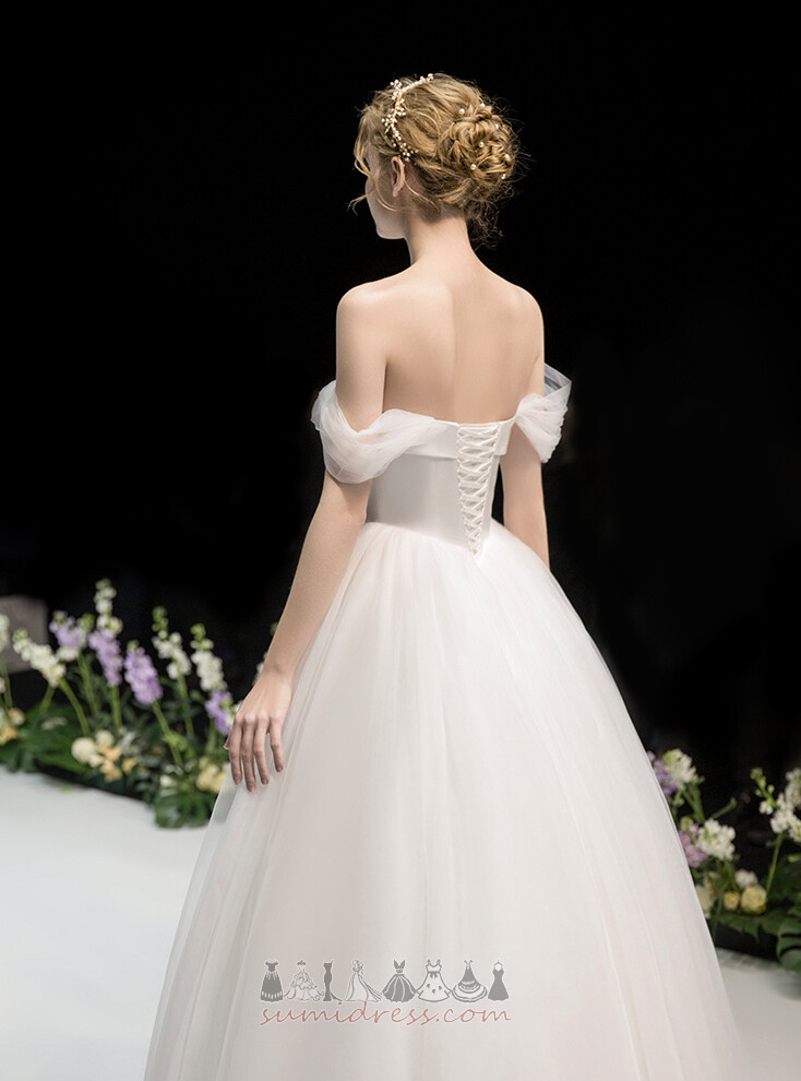 драпіровані природні Талія тюль сад лінія блоковані рукава Весільна сукня