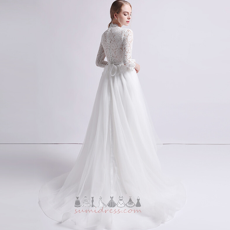Durchsichtige Ärmel Asymmetrisch Lange Ärmel Perlengürtel Asymmetrisch Braut Kleid