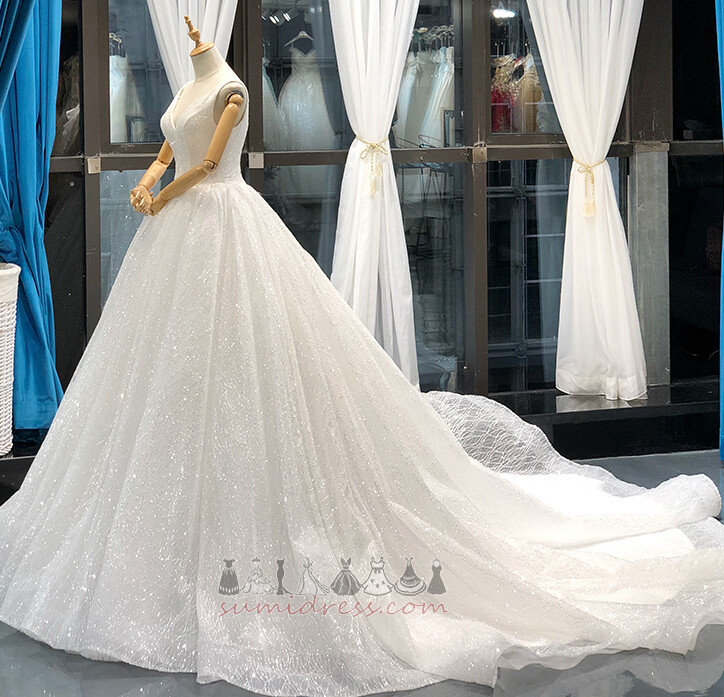 Efterår Naturlig Talje Domstolen Train Salen Tyl Uden ærmer Bryllupskjole