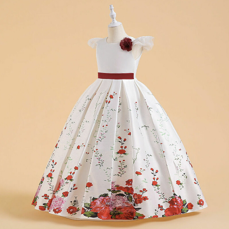 Ékszer Formális eladás Vonalú Cipzár fel Szatén Virág lány ruha