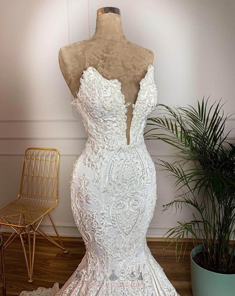 Elegáns Természetes derék Csipke Overlay Sellő Terítette Ujjatlan Esküvői ruha