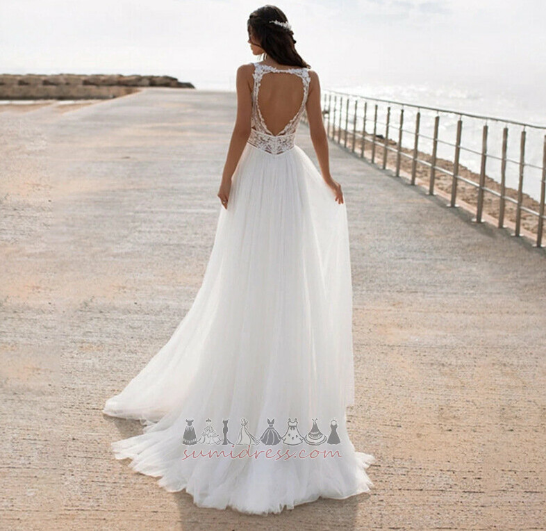 Elegant A-Line Floor Length Backless Sleeveless Pear Wedding Dress