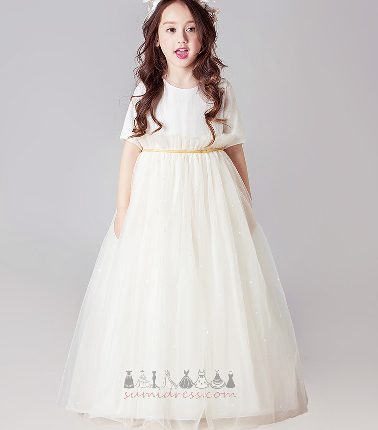 Elegant A-Line T-shirt Floor Length Short Sleeves Draped Flower Girl Dress