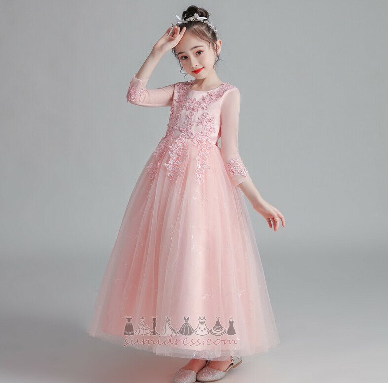 Elegant A-linjeformat Natural Midja Bow Dragkedja Golv-längd liten flicka klänning