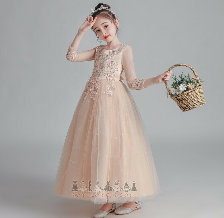 Elegant A-linjeformat Natural Midja Bow Dragkedja Golv-längd liten flicka klänning