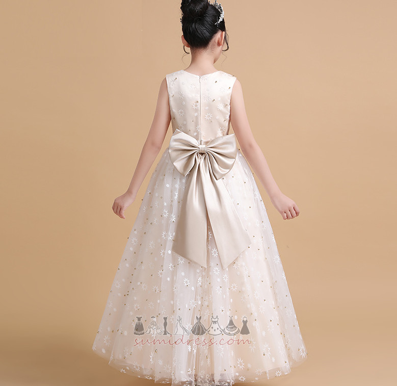Elegant A-linjeformat Natural Midja Juvel Ärmlös Satäng Blomma flicka klänning