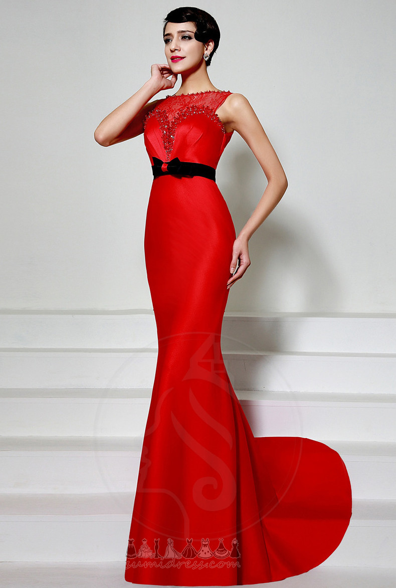 Elegant Accented Bow Lace Overlay Sleeveless Fall Sheath Evening Dress
