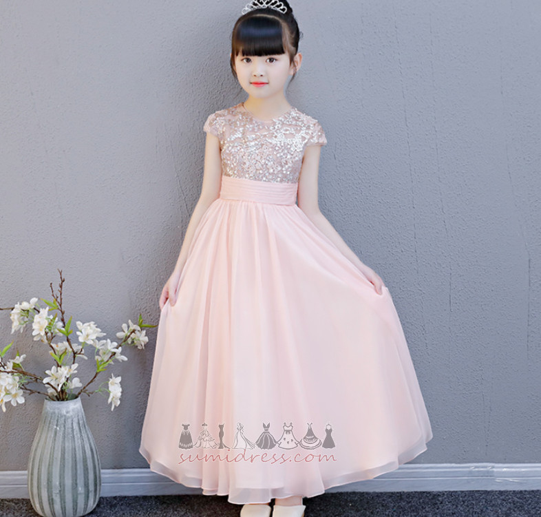 Elegant Ankle Length Spring Natural Waist Sequined Chiffon Flower Girl Dress
