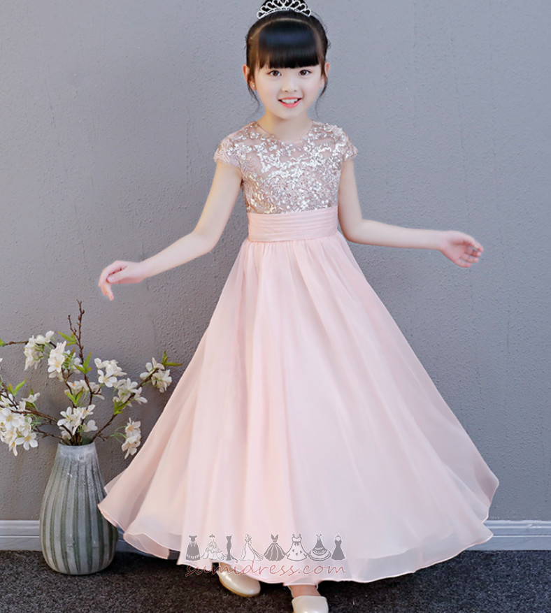 Elegant Ankle Length Spring Natural Waist Sequined Chiffon Flower Girl Dress