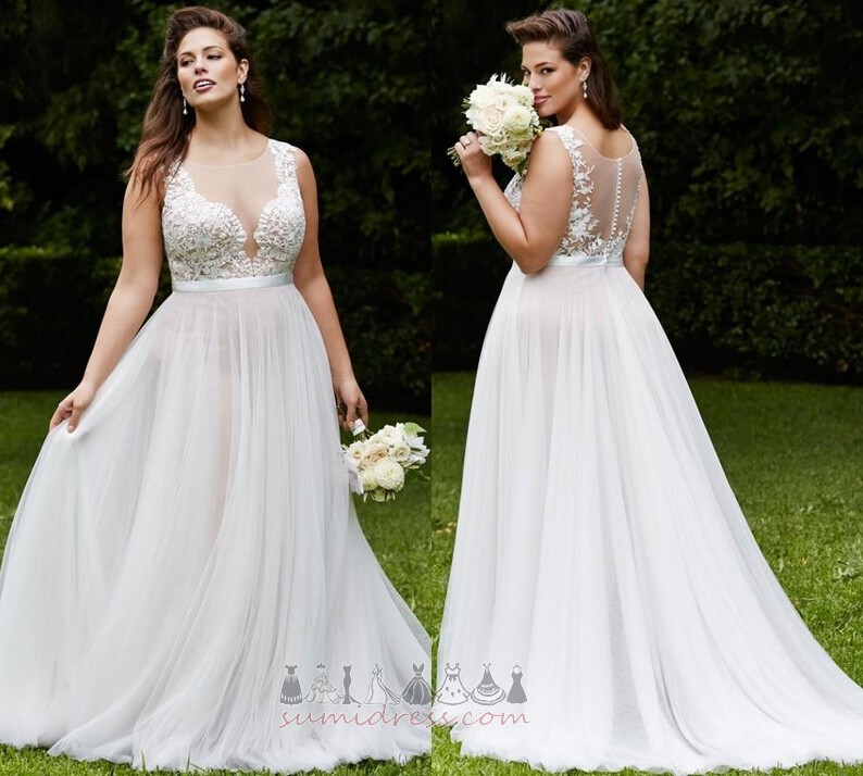 Elegant Apple Sleeveless A-Line Deep v-Neck Lace Wedding Dress