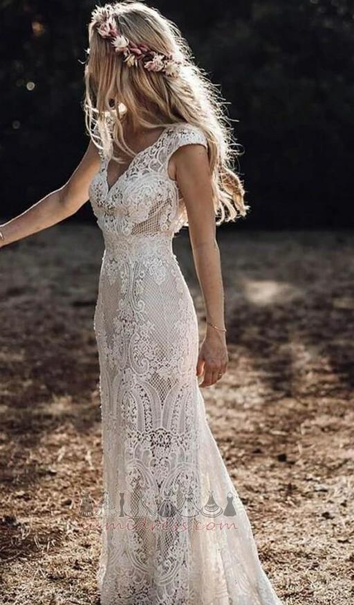 Elegant Ärmlös Dragkedja Natural Midja Spets V-ringning Bröllopsklänning