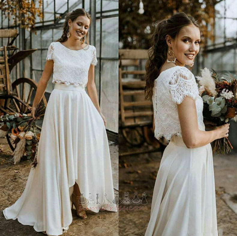 Elegant Asymmetrisk Korta ärmar Natural Midja Knappen Hög omfattas Bröllopsklänning