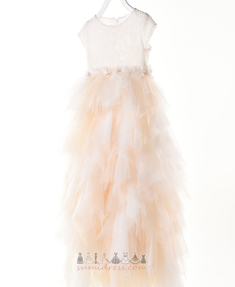 Elegant Capped muffar Golv-längd A-linjeformat Differentierad Spets Blomma flicka klänning
