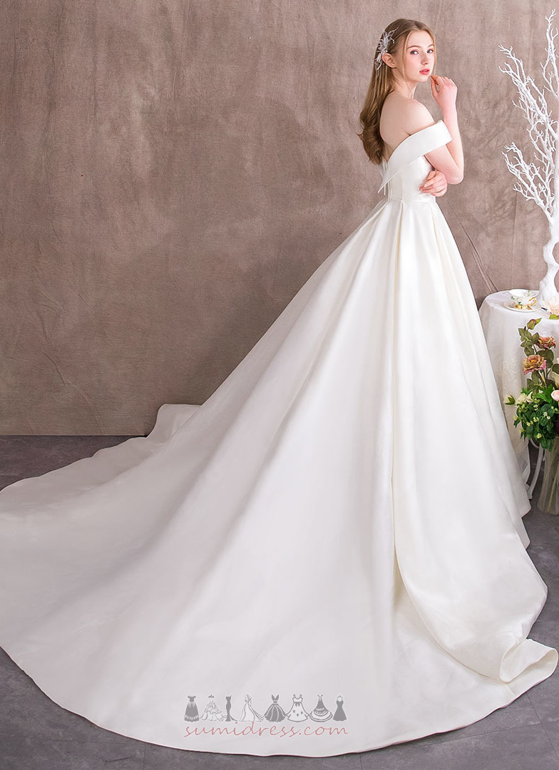 Elegant Church Dew shoulder Draped Long Satin Wedding Dress