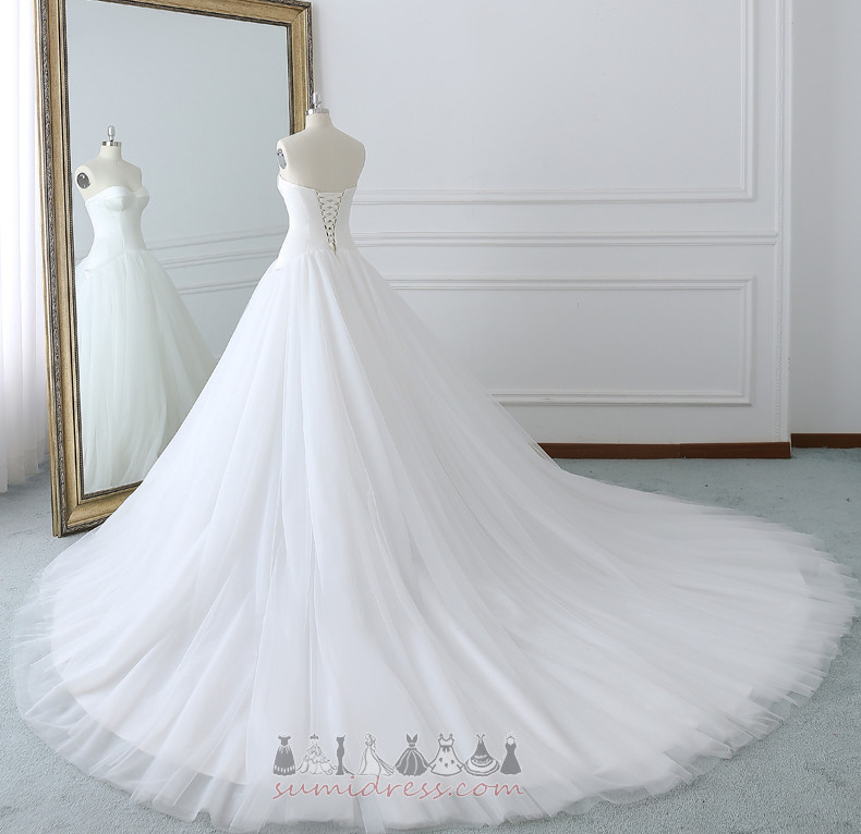 Elegant Court Train Long Draped Sweetheart Lace-up Wedding gown