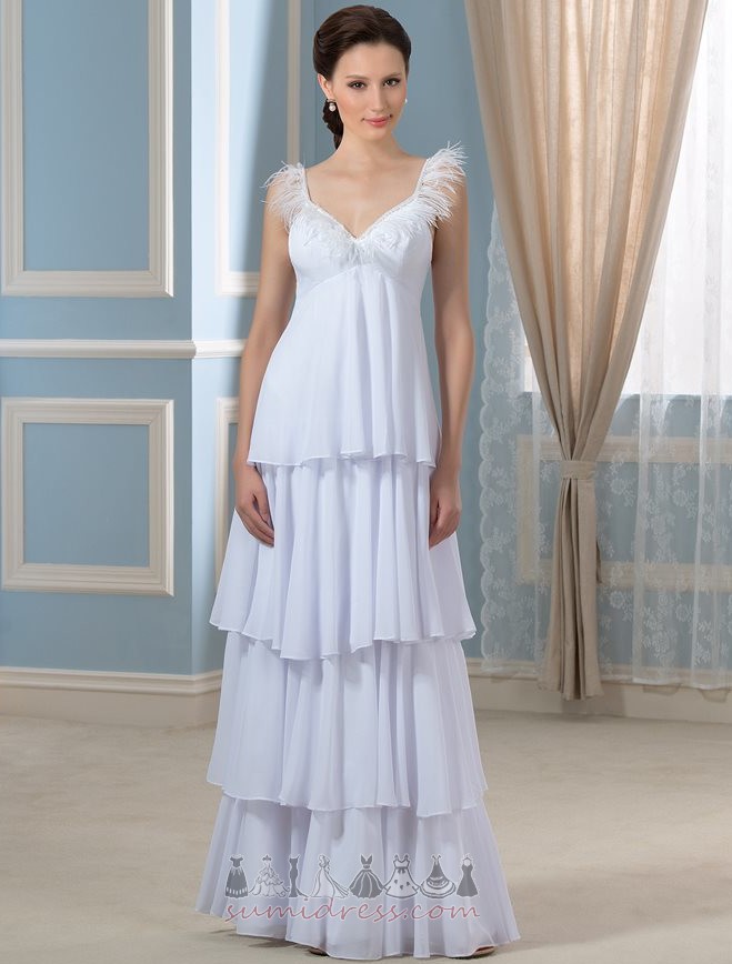 Elegant Feathers Beach Sweep Train Floor Length Empire Wedding Dress