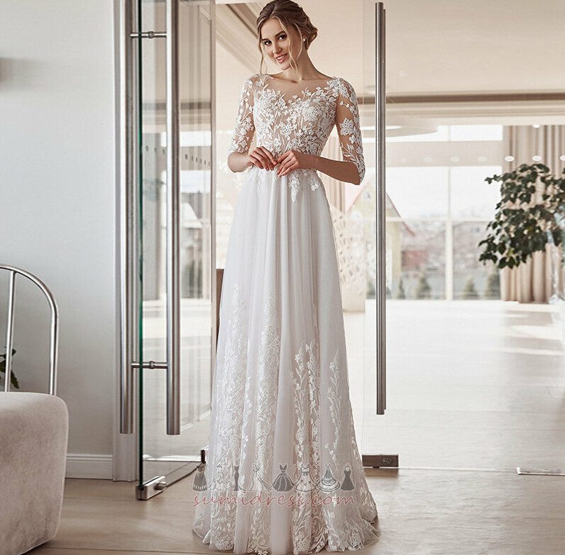 Elegant Floor Length Long Sleeves Bateau Fall Lace Wedding Dress