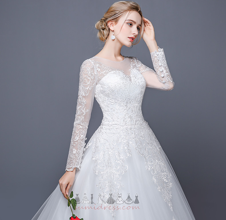 Elegant Hemline Long Binding Lace Pear Lace Overlay Wedding Dress