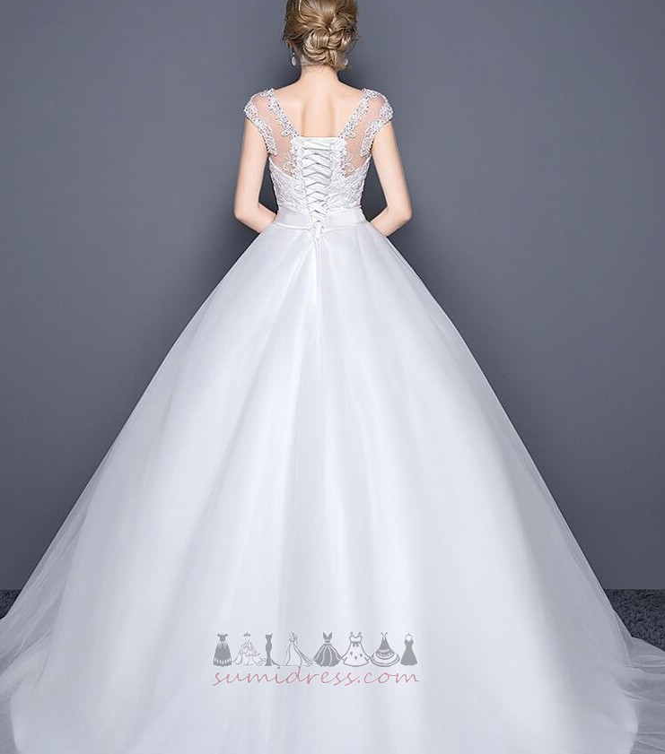 Elegant Hemline Long Binding Lace Pear Lace Overlay Wedding Dress