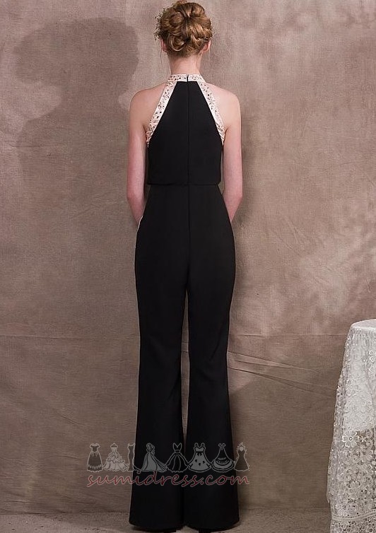 Elegant High Neck Jewel Bodice Suit Zipper Up Pockets Evening Dress