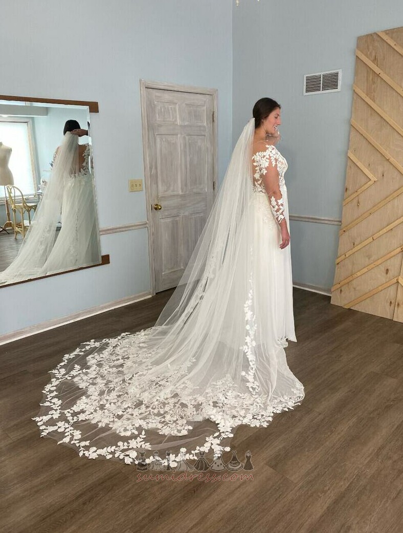 Elegant Illusion Sleeves Medium Long Spring A-Line Wedding Dress
