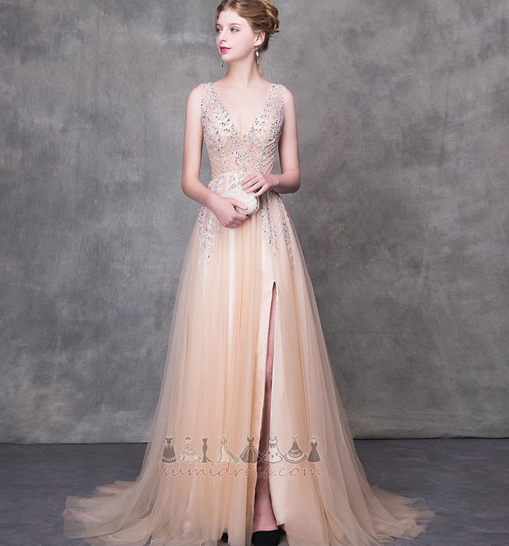 Elegant juvelbesatte overdelen Medium Lang Naturlig Talje V-hals Aften kjole