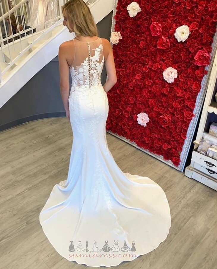 Elegant Lace Overlay Lace Long Natural Waist Scoop Wedding Dress