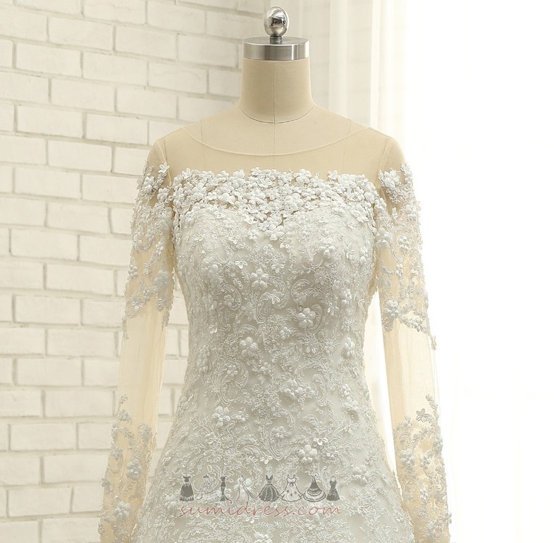 Elegant Långa ärmar Spets-up betonad Rosett Profilering A-linjeformat Bröllopsklänning