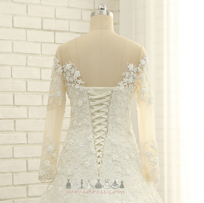 Elegant Långa ärmar Spets-up betonad Rosett Profilering A-linjeformat Bröllopsklänning