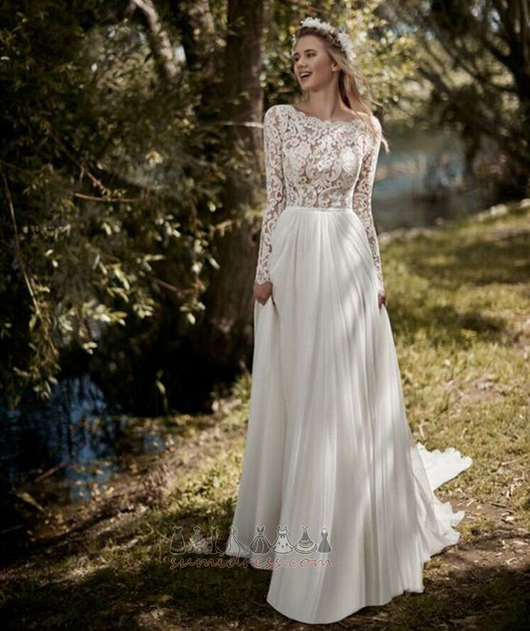 Elegant Natural Midja båt Utomhus llusion ärmar Rygglös Bröllopsklänning