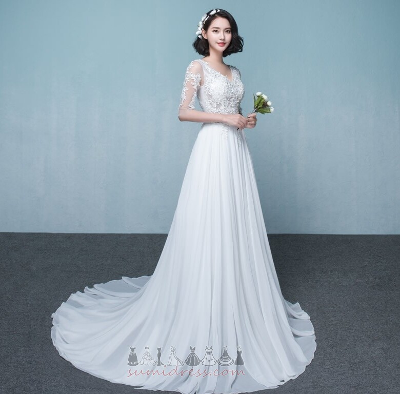 Elegant Natural Waist Short Sleeves A Line Illusion Sleeves Summer Wedding Dress