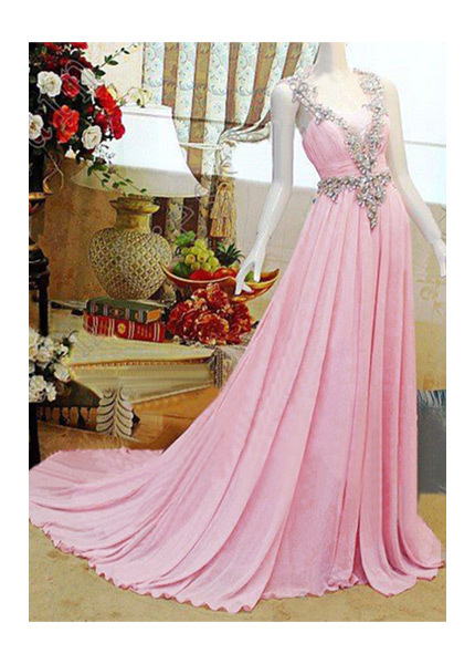 Elegant Natural Waist Sleeveless Chiffon Queen Anne Spring Evening gown