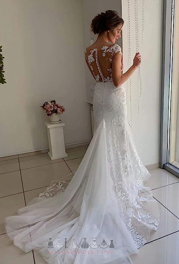 Elegant Natural Waist Winter Applique Sheer Back Long Wedding Dress