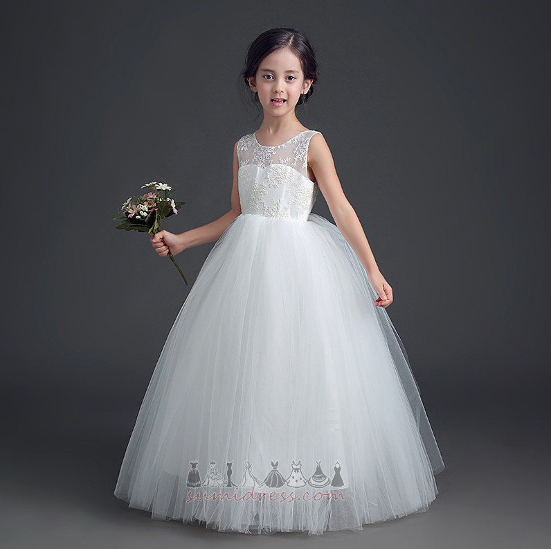 Elegant Naturlig Talje Bryllup Medium bådudskæring Applikationer lille pige kjole