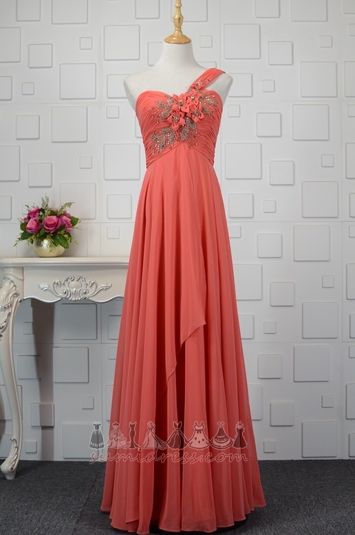 Elegant One Shoulder Chiffon Sleeveless Natural Waist Accented Rosette Evening Dress