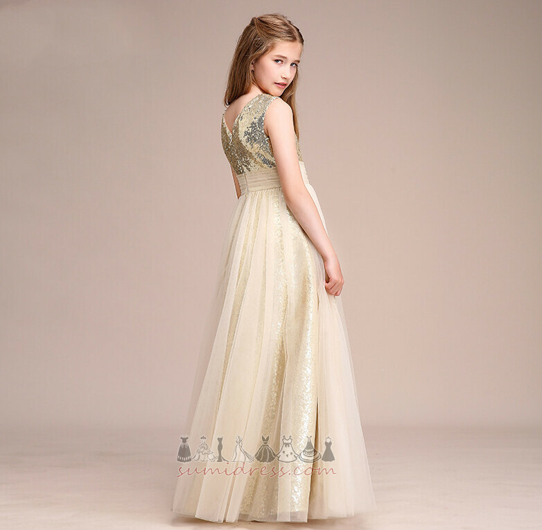 Elegant Paljetter Sequined livstycket A-linjeformat Dragkedja Blomma flicka klänning