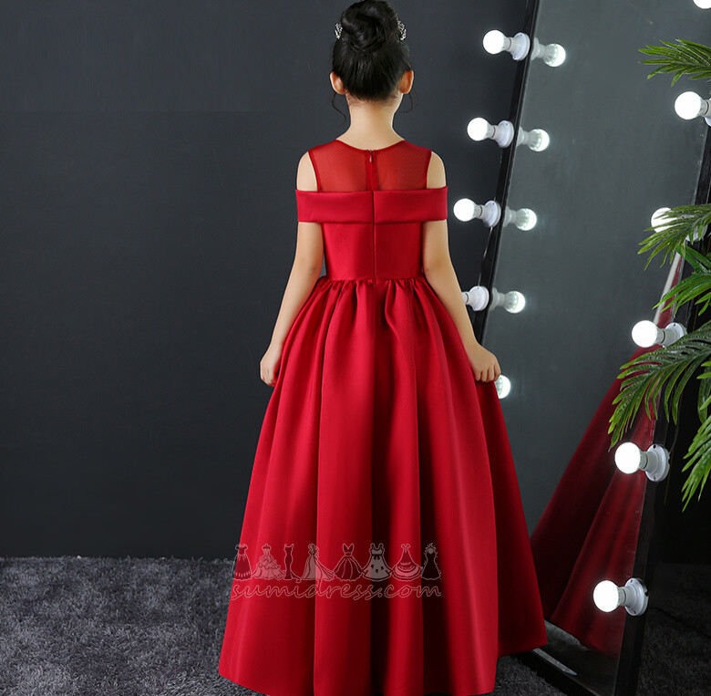 Elegant Satin Sleeveless Ankle Length Capped Sleeves Medium Flower Girl Dress
