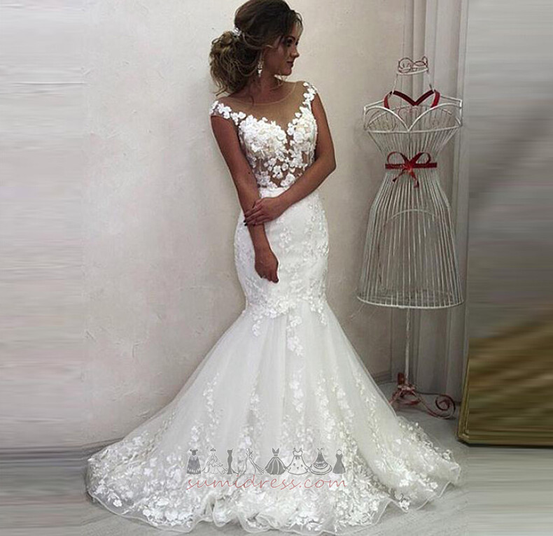 Elegant See Through Capped Sleeves Tulle Off Shoulder Sweep Train Wedding Dress