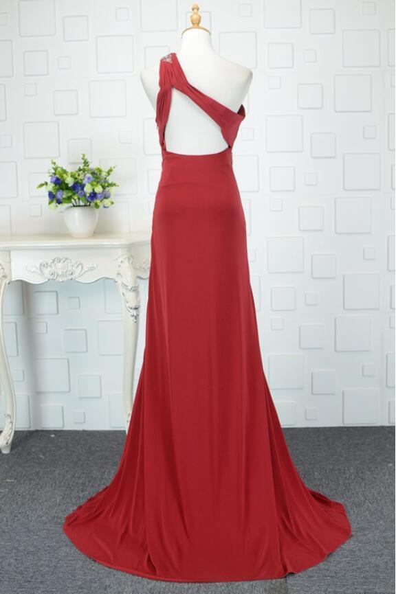 Elegant Sleeveless Ruched Asymmetrical Neck A-Line Backless Evening Dress