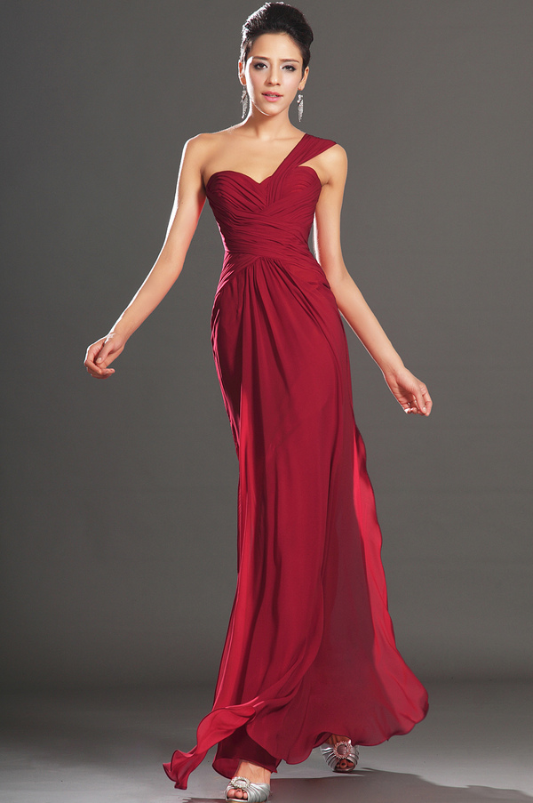 Elegant Stram kjole Lang Naturlig Talje Komposit Chiffon Aften kjole