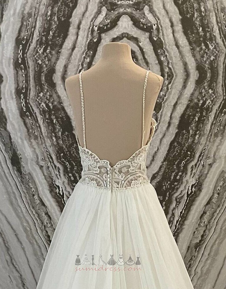 Elegant Tulle Inverted Triangle Sweep Train Draped Spaghetti Straps Wedding Dress