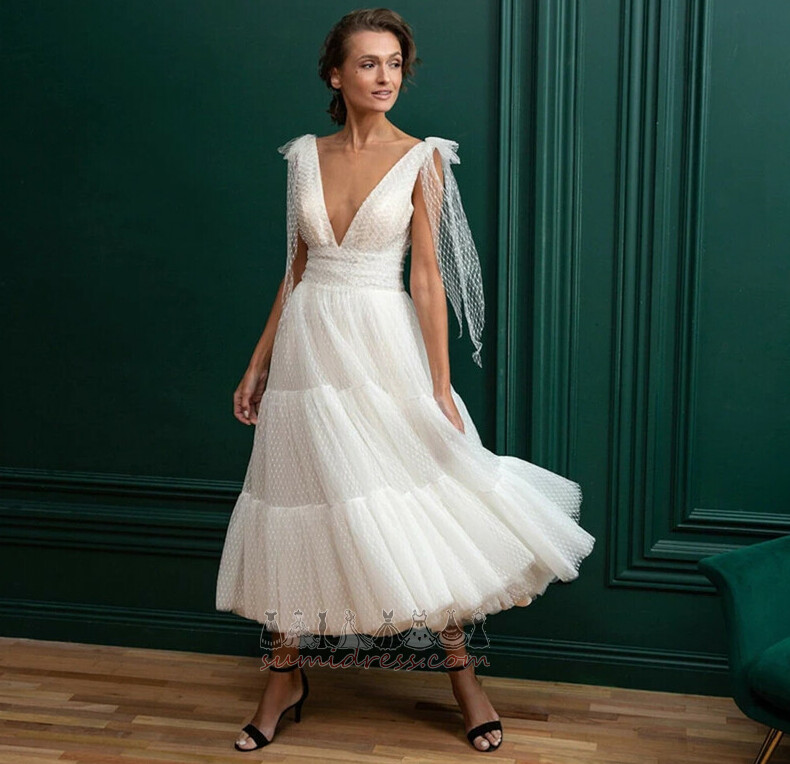 Elegant Tulle Tea Length Medium Natural Waist Beach Wedding Dress
