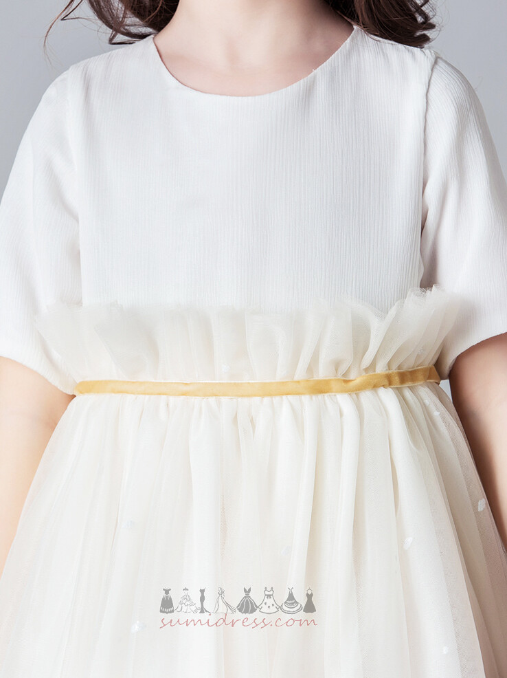 Elegante A-Lijn Vloer Lengte Korte Mouwen T-Shirt Gedrapeerd Bloem meisje jurk
